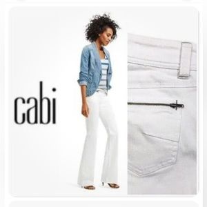 CAbi Cotton Zipper Pocket Flair Leg White Denim Jeans sz 4
